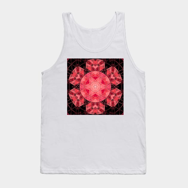 Mosaic Mandala Flower Pink and Black Tank Top by WormholeOrbital